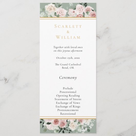 Programme Dusty Rose Gold Sage Vert simple Mariage (Devant)