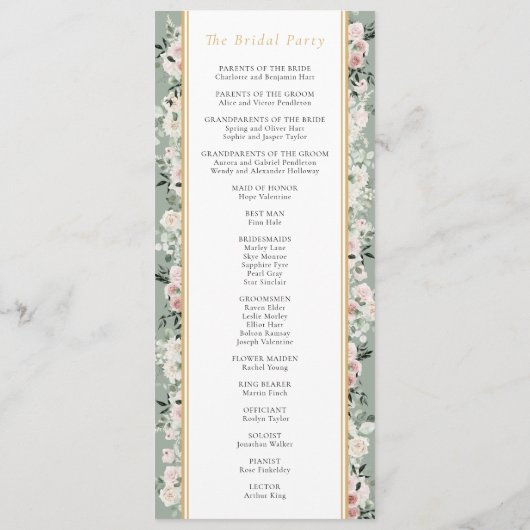 Programme Dusty Rose Gold Sage Vert simple Mariage (Dos)