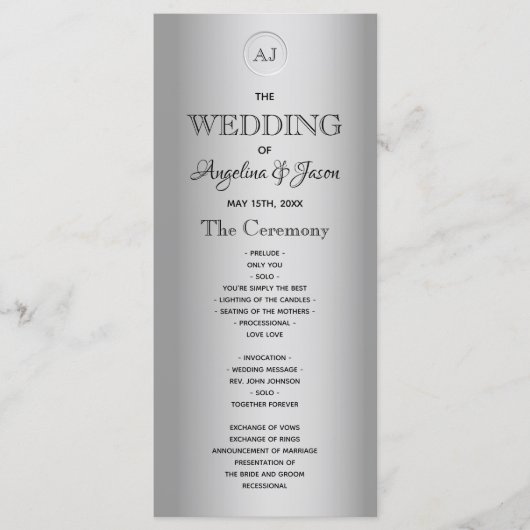 Programme Écriture Calligraphique Simple pour Mariage (Devant)