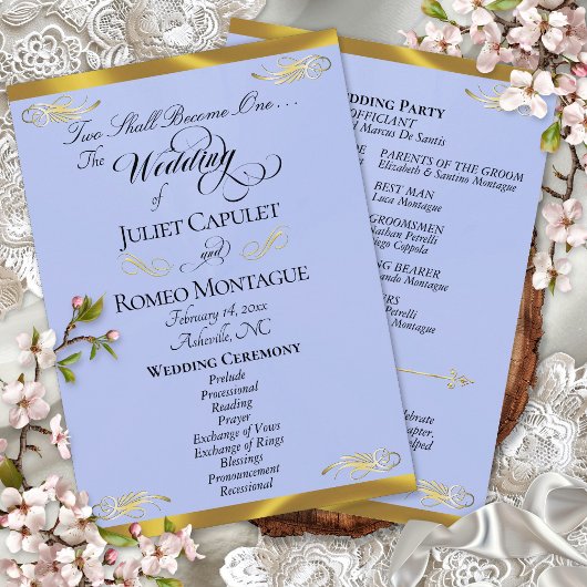Programme Écriture élégante - Mariage Bleu Perle/Or