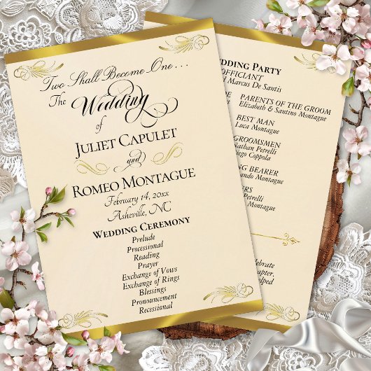 Programme Écriture élégante - Mariage perle pêche/or
