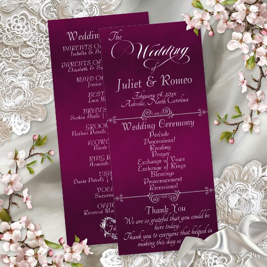 Programme Écriture élégante & monogramme - Mariage prune