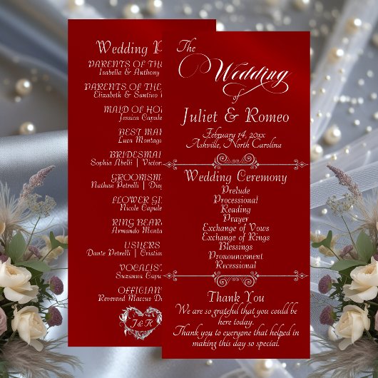 Programme Écriture Élégante & Monogramme - Mariage Rouge