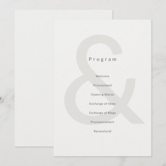 Programme Editorial Typography Wedding Program (Devant / Derrière)