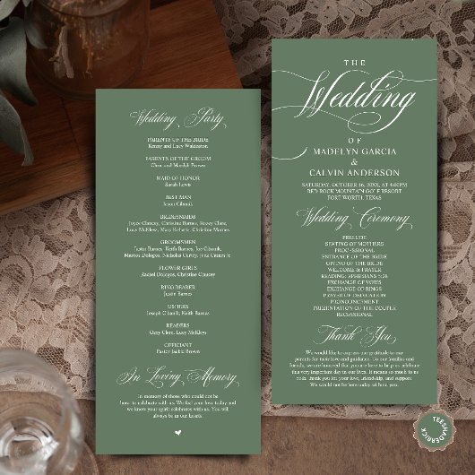 Programme Élégance Classique Cérémonie de Mariage Vert Sauge