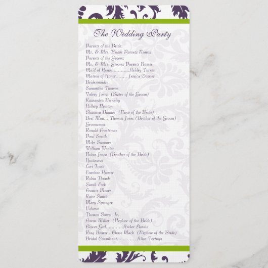 Programme Élégant Apple Green Trim Lapis Purple Damask (Dos)