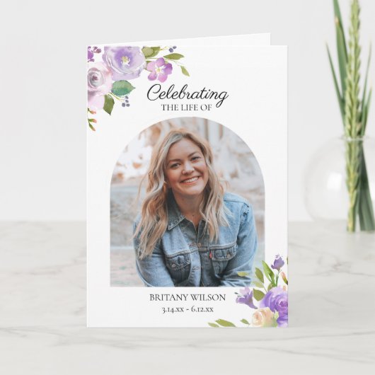 Programme Elégant aquarelle Floral Photo Funeral Memorial (Devant)