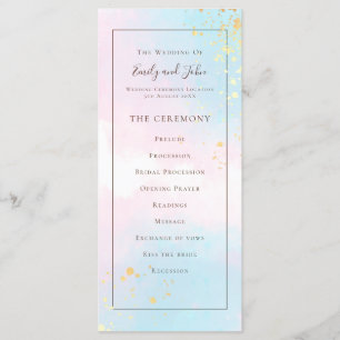 Programme Elégant Aquarelle rose Turquoise or Mariage Confet