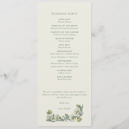 Programme Elegant art nouveau floral wedding program (Dos)