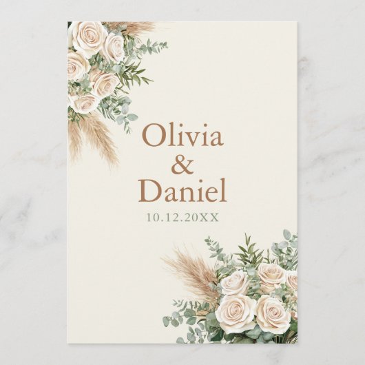 Programme Elegant Beige Pampas & Rose Wedding Program (Devant)