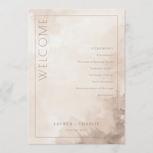 Programme Elegant Beige Watercolor Ceremony Schedule (Devant)