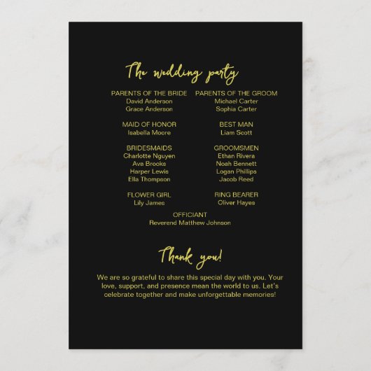 Programme Elegant Black and Gold Wedding Ceremony Program  (Dos)