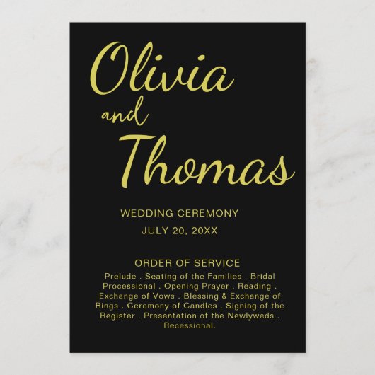 Programme Elegant Black and Gold Wedding Ceremony Program  (Devant)