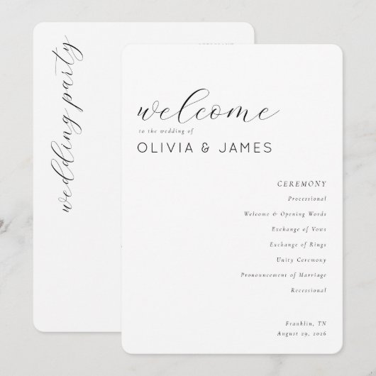 Programme Elegant Black Calligraphy Wedding Ceremony (Devant / Derrière)