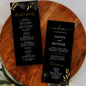Programme Élégant Black & Gold Floral Wedding Party Program