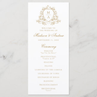Programme Élégant Blason Floral Or Monogramme Mariage