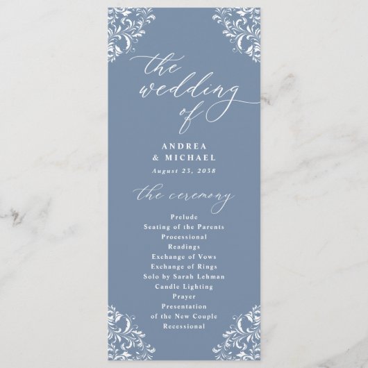 Programme Elégant bleu Dusty Vintage classique Mariage (Devant)