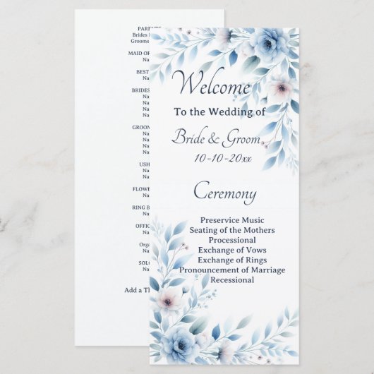 Programme Elegant Blue Floral Wedding (Devant / Derrière)