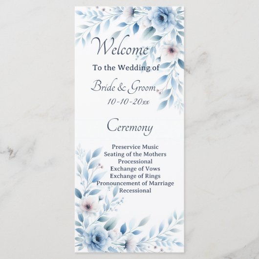 Programme Elegant Blue Floral Wedding (Devant)