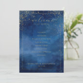 Programme Elegant Blue Watercolor Wedding Ceremony Program (Debout devant)