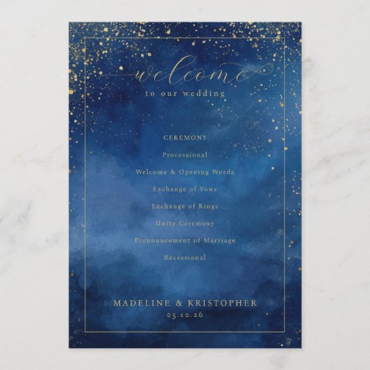 Programme Elegant Blue Watercolor Wedding Ceremony Program (Devant)
