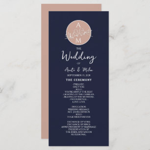 Programme Elégant Blush et Navy Blue Script Wedding Programm