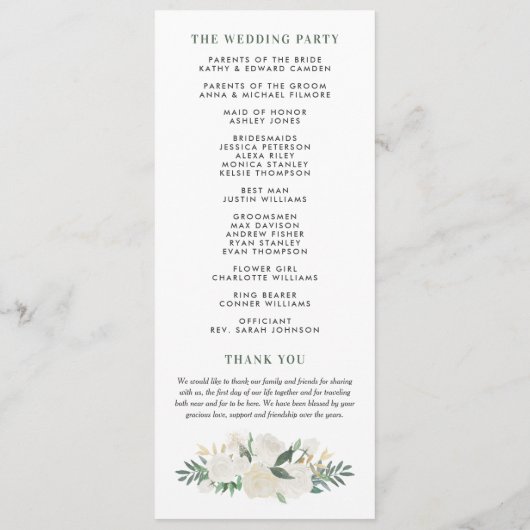 Programme Elégant Blush Gold Floral Mariage (Dos)