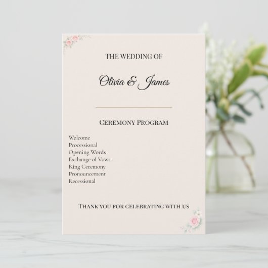 Programme Elegant Blush Wedding Program Card (Debout devant)