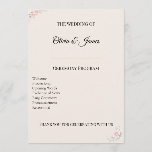 Programme Elegant Blush Wedding Program Card (Devant)