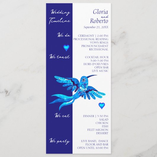 Programme Elégant Boho Blue Hummingbirds Mariage mexicain (Devant)
