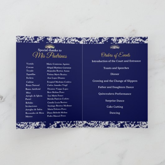 Programme Elegant Boho Navy Argent Quinceañera espagnol (Intérieur)