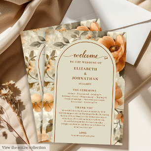 Programme Élégant Boho Orange Brûlé Ivoire Mariage Jour de S
