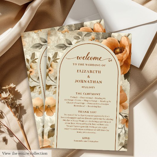 Programme Élégant Boho Orange Brûlé Ivoire Mariage Jour de S