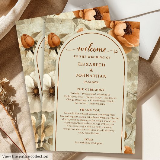 Programme Elegant Boho Terracotta Ivory Sage Floral Wedding 