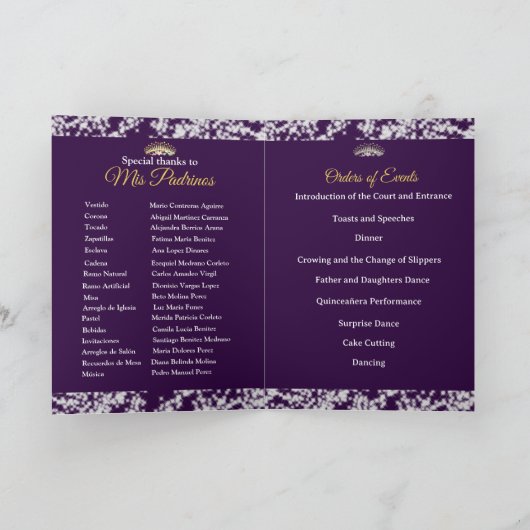 Programme Elégant Boho violet argent Quinceañera espagnol (Intérieur)