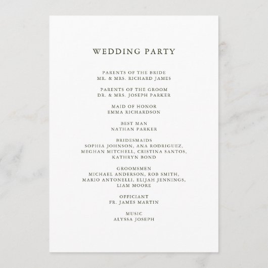 Programme Elégant Bouquet | Mariage de Noël (Dos)