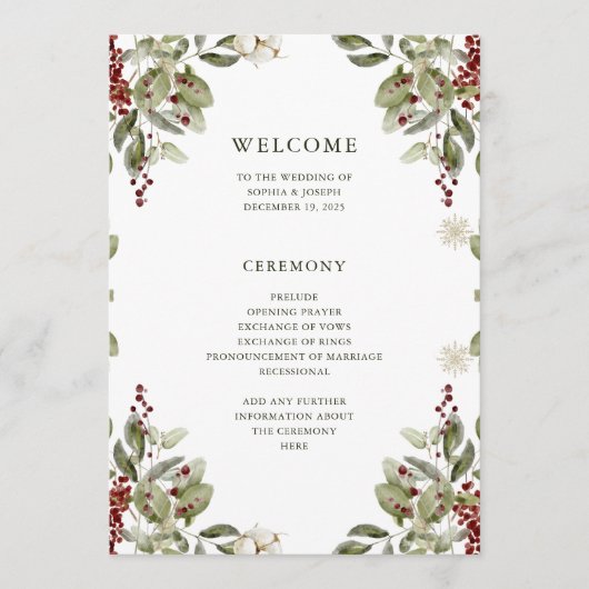 Programme Elégant Bouquet | Mariage de Noël (Devant)