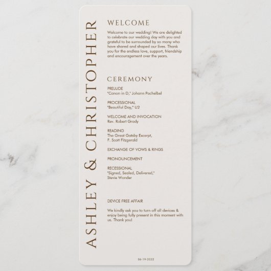 Programme Élégant Brown en noyer moderne Mariage (Devant)