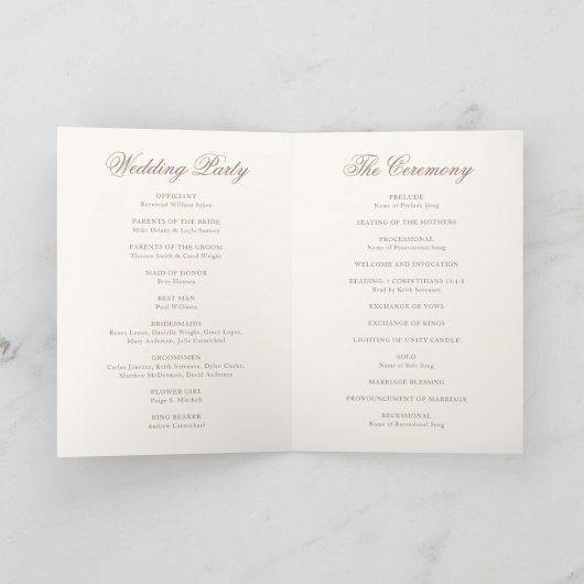 Programme Elegant Brown Romantic Wedding (Intérieur)