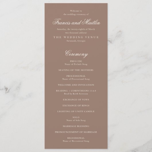 Programme Elegant Brown Romantic Wedding (Devant)