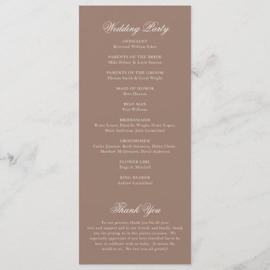 Programme Elegant Brown Romantic Wedding (Dos)
