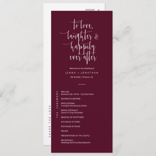 Programme Élégant Burgundy Minimal QR Code Mariage plat (Devant / Derrière)