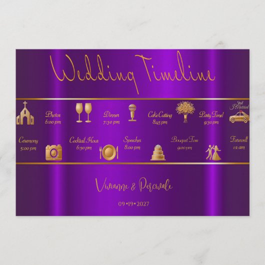 Programme Élégant Calendrier de Mariage aux Violettes Lumine (Devant)