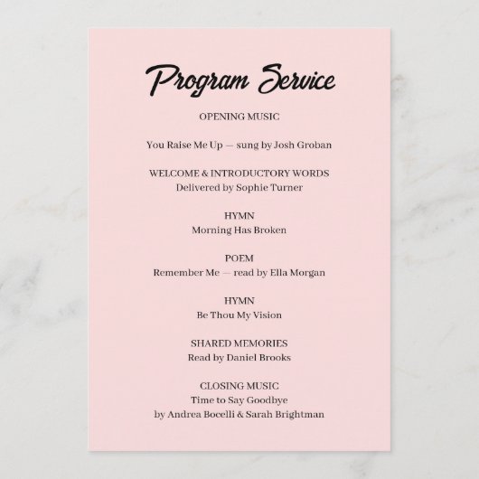 Programme Elegant Celebration of Life Service Design (Dos)