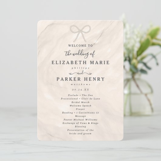 Programme Elegant Champagne Pearl Bow Wedding Ceremony (Debout devant)