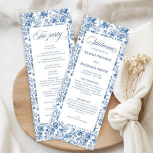 Programme Élégant Chic Bleu Nuit Toile de Jouy Roses Mariage