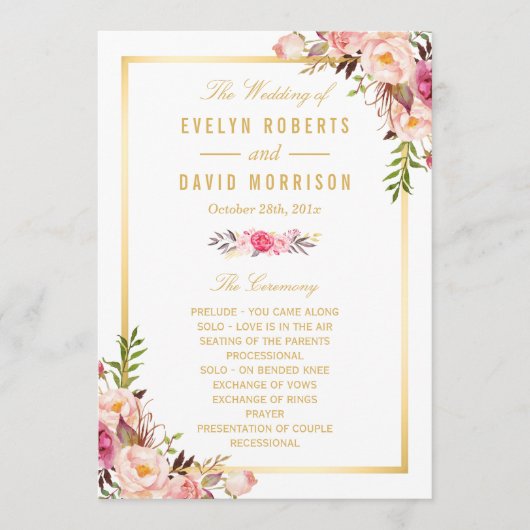 Programme Élégant Chic Floral do-it-yourself Mariage Program (Devant)