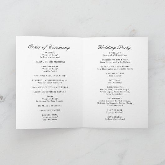 Programme Elegant Classic Black White Formal Wedding (Intérieur)