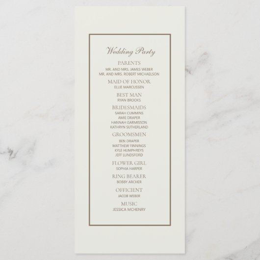 Programme Elégant Classique Cream Brown Script Wedding Progr (Dos)