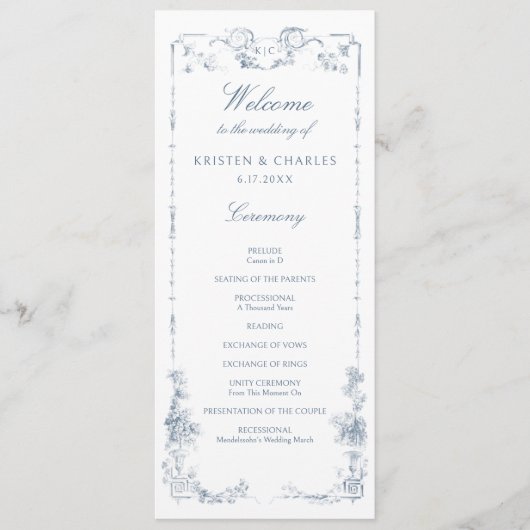 Programme Élégant classique Dusty Bleu Français Floral (Devant)